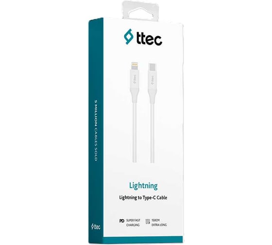 Кабель TTEC Type-C - Lightning Fast Charging Cable. Длина: 150 см. Цвет: белый 2DK40B