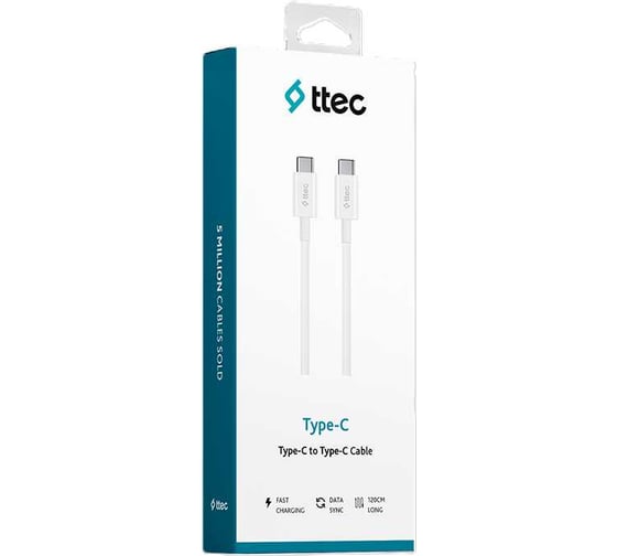 Кабель TTEC Type-C to Type-C Cable. Длина: 120 см. Цвет: белый 2DK36B