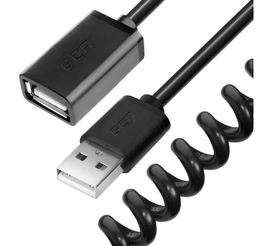 Витой удлинитель USB 2.0 GCR 1.0m AM/AF черный, 28 AWG, VIV50I522