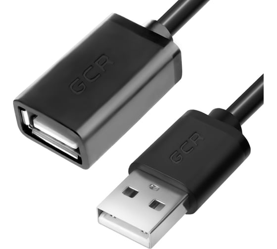Витой удлинитель USB 2.0 GCR 1.0m AM/AF черный, 28 AWG, VIV50I522