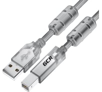 Кабель USB 2.0 GCR PROF 1.5m AM/BM, прозрачный, ферриты, 28/24 AWG, экранирование, армирование, VIV52I422