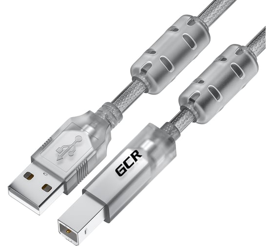 Кабель USB 2.0 GCR PROF 5.0m AM/BM, прозрачный, ферриты, 28/24 AWG, экранирование, армирование, VIV52I426 1