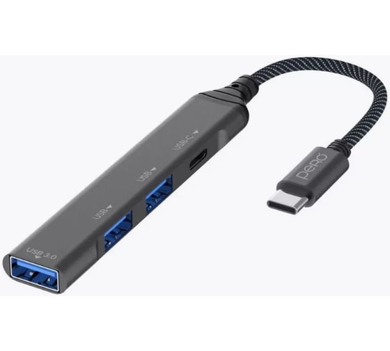Мульти Хаб PERO MH04, USB-С/USB-A TO USB 3.0 + 6xUSB 2.0, серый MH04GR
