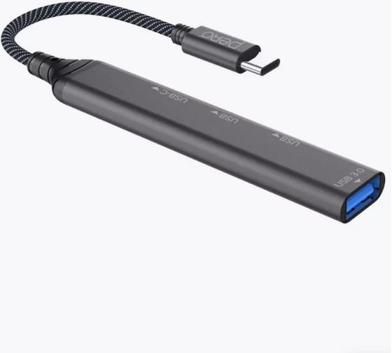 Мульти Хаб PERO MH04, USB-С/USB-A TO USB 3.0 + 6xUSB 2.0, серый MH04GR