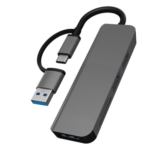 Мульти Хаб PERO MH05, USB-С/USB-A TO SD + TF + USB 3.0 + 2xUSB 2.0, серый MH05GR