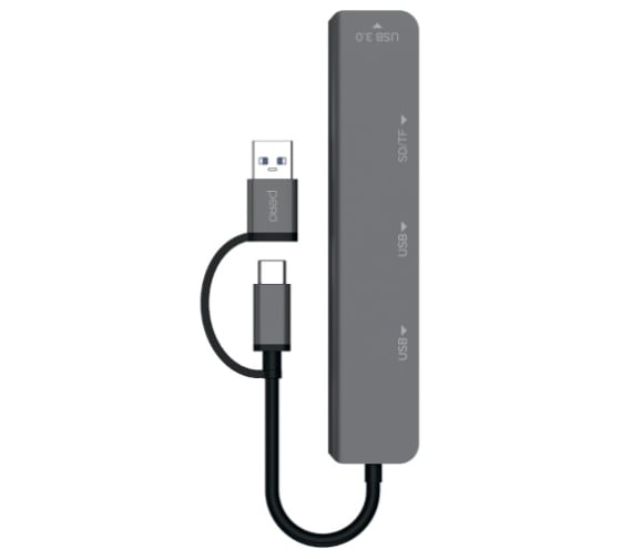 Мульти Хаб PERO MH05, USB-С/USB-A TO SD + TF + USB 3.0 + 2xUSB 2.0, серый MH05GR