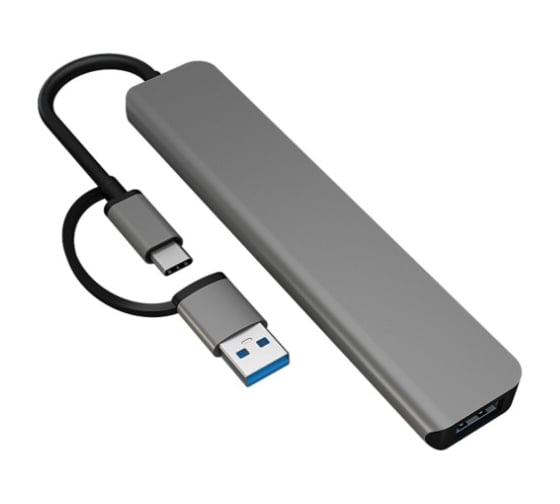 Мульти Хаб PERO MH07, USB-С/USB-A TO SD + TF + AUX 3.5 MM + USB-C + USB 3.0 + 3xUSB 2.0, серый MH07GR