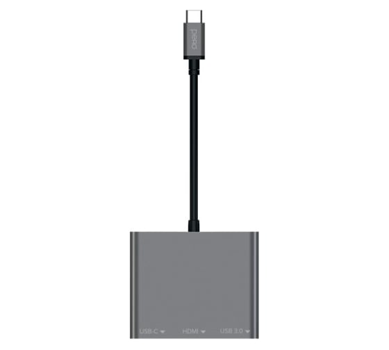 Мульти Хаб PERO MH08, USB-С TO USB-C + HDMI + USB 3.0, серый MH08GR