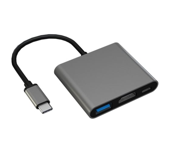 Мульти Хаб PERO MH08, USB-С TO USB-C + HDMI + USB 3.0, серый MH08GR