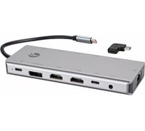 Адаптер VCOM TypeC - 2HDMI+DP 4K 60Hz+3USB3.0+TC+USB2.0+RJ45+SD+TF+PD+audio+TCадаптер CU4706