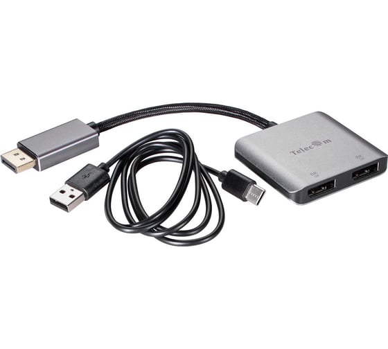 Кабель-адаптер Telecom DP M - dual DP F MST HUB 8K60Hz 0.15m + USB C charge cable 1m TUC603