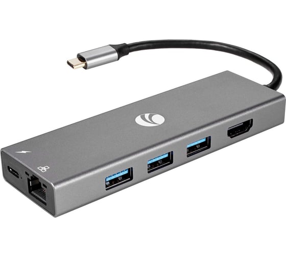 Адаптер VCOM TypeC - 6в1 RJ-45+3USB3.0f +PD+HDMI 1.4 Alum Shell CU459