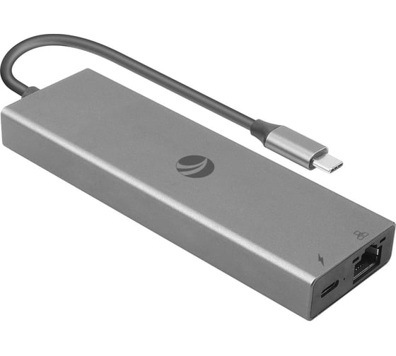 Адаптер VCOM TypeC - 6в1 RJ-45+3USB3.0f +PD+HDMI 1.4 Alum Shell CU459
