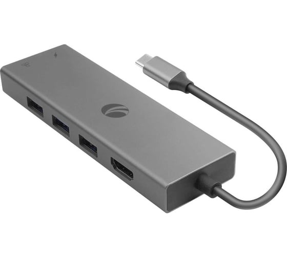 Адаптер VCOM TypeC - 6в1 RJ-45+3USB3.0f +PD+HDMI 1.4 Alum Shell CU459