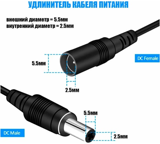 Кабель-удлинитель PALMEXX CBL101 5.5x2.5(m)-5.5x2.5(f), 24AWG, 60W, 5м PX/CBL-101