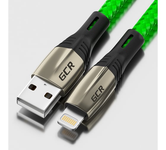Кабель GCR 1. 7m для iPhone, iPad, Air, MFI series MERCEDES, GREEN NYLON, VIV52I785 1