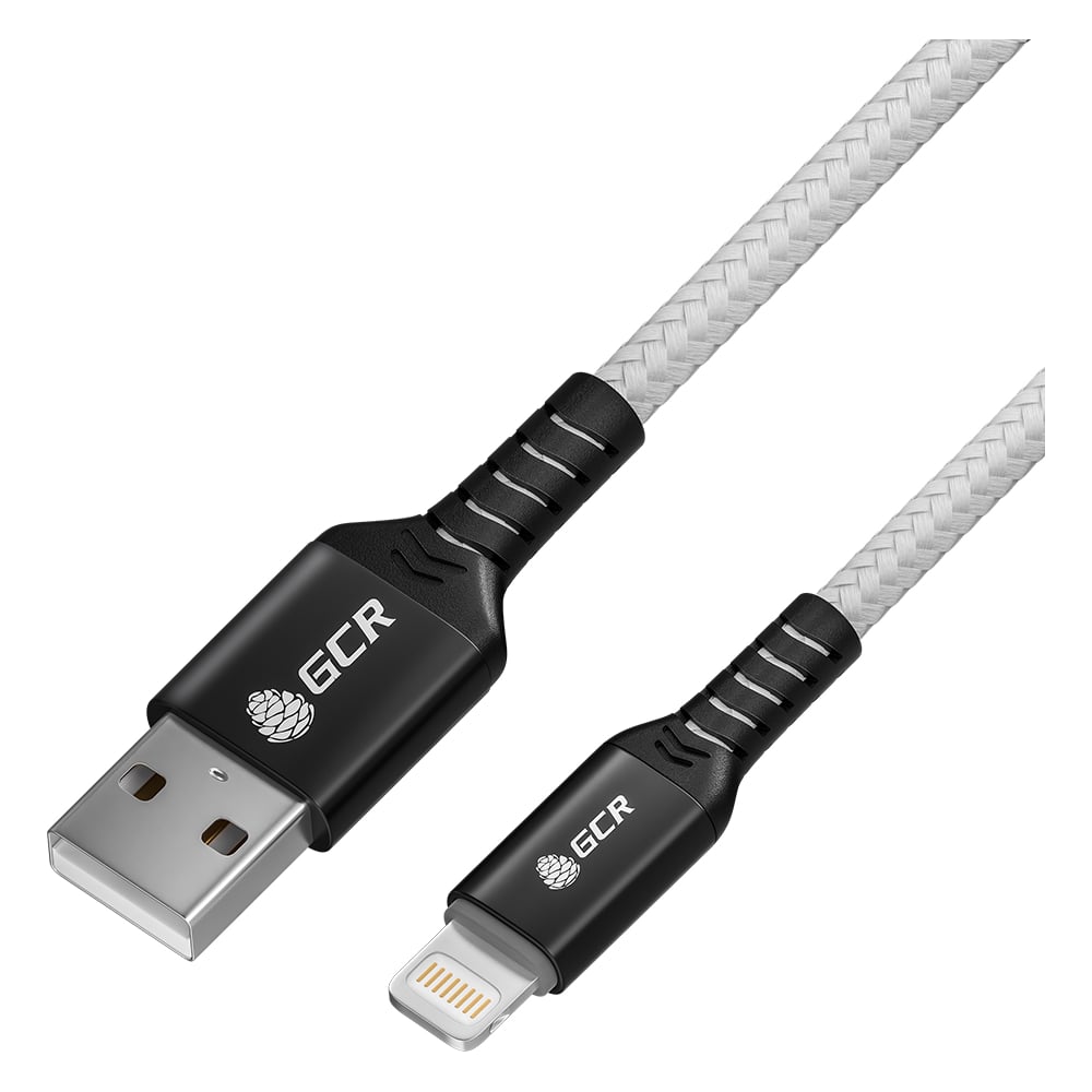 Кабель GCR PREMIUM 1.2m, AM/ Lightning, MFI, белый нейлон, AL case ...