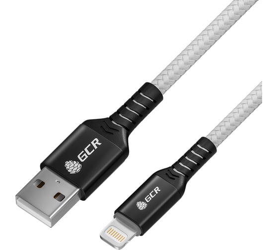 Кабель GCR PREMIUM 1.2m, AM/ Lightning, MFI, белый нейлон, AL case черный, 28/ 24 AWG, VIV53I447 1