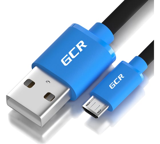 Морозостойкий кабель MicroUSB GCR 1.0m черный, синий коннектор, 28/ 28 AWG, экран, армированный, VIV51I672 1