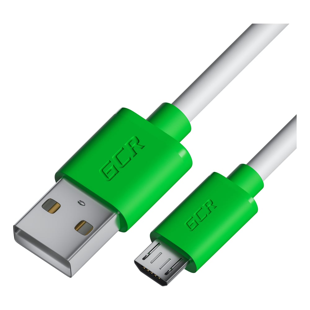 Кабель MicroUSB GCR 0.5m белый, зеленые коннекторы, быстрая зарядка, 28/ 24  AWG, VIV53I225