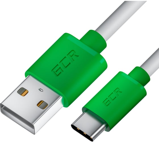 Кабель TypeC GCR 1.0m белый, зеленые коннекторы, быстрая зарядка, 28/ 24 AWG, VIV53I246 1