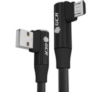 Кабель MicroUSB GCR PREMIUM 0.25m угловой правый для PowerBank, черный, AL case черный, 28/ 22 AWG,