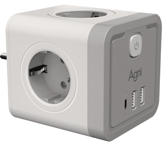 Тройник для розетки AGNI 4 розетки 220 + 2 USB + 1 Type C, белый TP-WJ3U4E-C-white