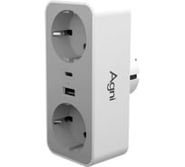 Тройник для розетки AGNI 2 розетки 220 + 2 USB, белый TP-WB2U2E-white