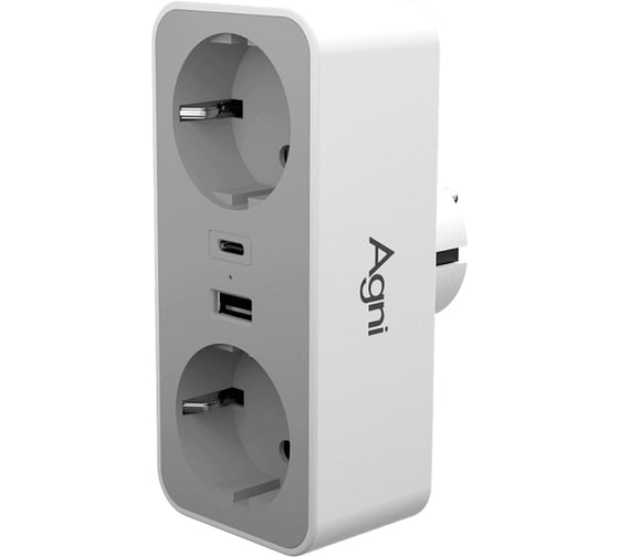 Тройник для розетки AGNI 2 розетки 220 + 2 USB, белый TP-WB2U2E-white