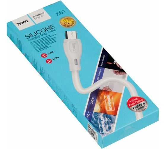Кабель USB Hoco X61 Ultimate silicone для Micro USB, 2.4А, длина 1.0м, белый 811144