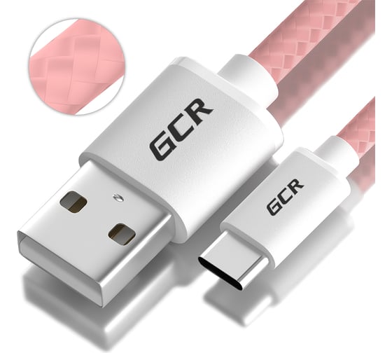 Кабель TypeC GCR 0.5m для быстрой зарядки, розовый нейлон, 28/ 24 AWG. VIV51I707 1