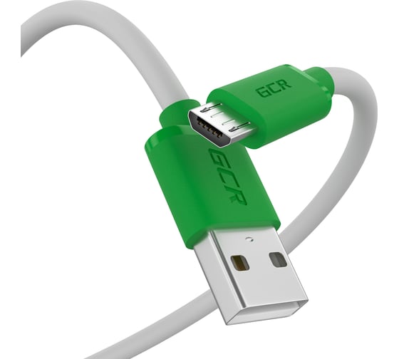 Кабель MicroUSB, GCR QC 1. 0m быстрая зарядка, белый TPE, зеленые коннекторы, 28/ 22 AWG, VIV52I478 1