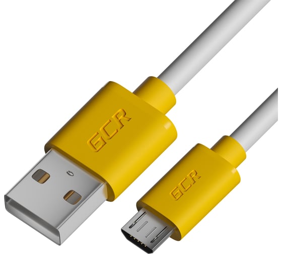 Кабель MicroUSB GCR 1.5m белый, желтые коннекторы, быстрая зарядка, 28/ 24 AWG, VIV53I222 1