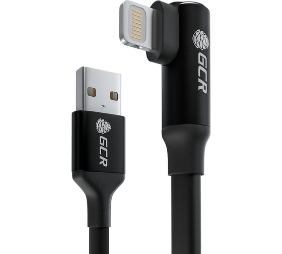 Кабель GCR PREMIUM 1.3m, AM/ Lightning угловой, MFI, черный, AL case черный, 28/ 24 AWG, VIV53I437 1