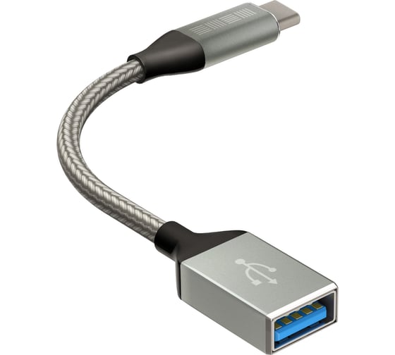 Кабель InterStep OTG TYPE-C выход-USB A вход, 0,15m, нейлон, металлические коннекторы 63127 1
