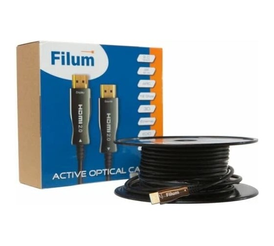 Активный оптический кабель Filum HDMI FL-AOC-HDMI2. 0-100M v. 2. 0, 4K/ 60HZ, ARC, 19M/ 19M, черный, 100 м FL-AOC-HDMI2.0-100M