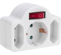 Тройник электрический REXANT 16А с/з + 2x2,5А с выключателем и защитными шторками, белый 11-1086