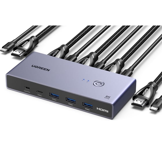 Переключатель UGREEN CM692 25961 8K60Hz HDMI 2.1 KVM Switch 2-in-1 Out With Desktop Controller. Цвет: серый 25961_ 1