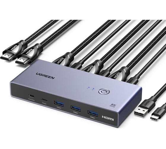 Переключатель UGREEN CM692 25961 8K60Hz HDMI 2.1 KVM Switch 2-in-1 Out With Desktop Controller. Цвет: серый 25961_
