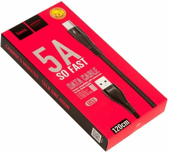 Кабель USB Hoco U53 Flash для Type-C, 5.0А, длина 1.2м, черный 796389