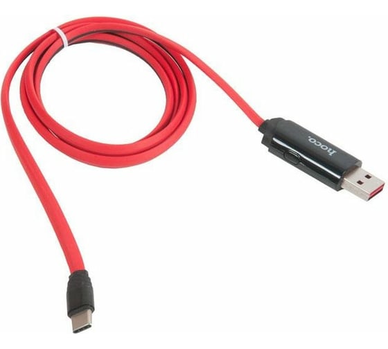 Кабель USB Hoco U29 LED displayed timing для Type-C, 2.0A, длина 1.2м, красный 648434 1