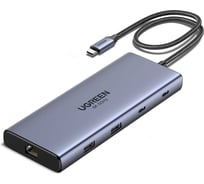 Конвертер UGREEN CM639 45380 10-in-1 4K60Hz USB-C to USB-A 3.2+USB-A 3.0+2хUSB-C 3.2+2хHDMI+RJ45 Gigabit+SDTF +PD port Converter, серый 45380_