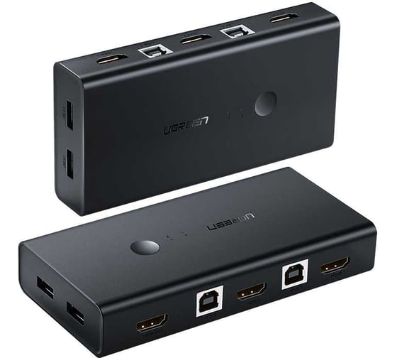 Переключатель UGREEN CM200 50744 HDMI Switch Box 2 In 1 Out KVM Switching, черный 50744_