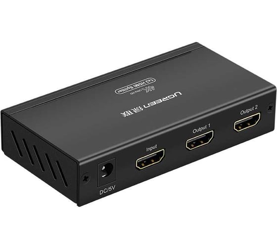 Сплиттер UGREEN 40201 HDMI 1x2 Splitter с адаптером питания 5V 1A DC, черный 40201EU 1