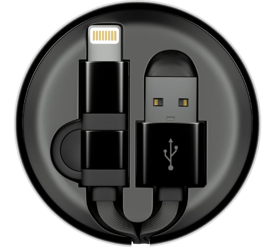 Кабель-рулетка InterStep Lightning+Micro USB2.0, алюминий черно-черный, 0.9м 65585