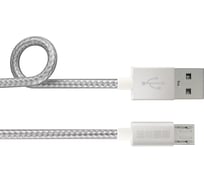 Дата -Кабель InterStep USB-miсroUSB, PVC/Nylon, цвет-Silver, 1м 44018