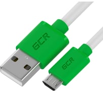 Кабель MicroUSB GCR QC 0.15m быстрая зарядка, белый TPE, зеленые коннекторы, 28/ 22 AWG, VIV53I285