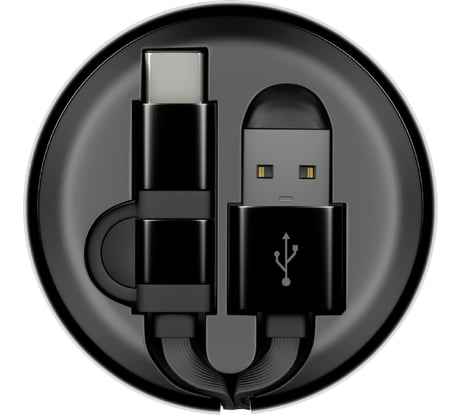 Кабель-рулетка InterStep MicroUSB+TypeC, USB2.0, алюминий черно-черный, 0.9м 65576