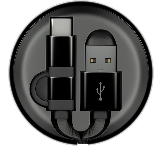 Кабель-рулетка InterStep MicroUSB+TypeC, USB2.0, алюминий черно-черный, 0.9м 65576 1