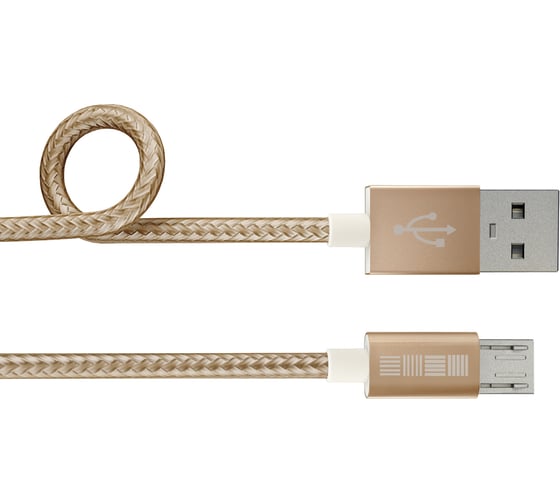 Дата -Кабель InterStep USB-miсroUSB,  PVC/Nylon, цвет-Gold, 1м 44020